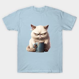 Grumpy Cat with Coffee Design 3 T-Shirt